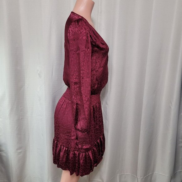 Michael Kors Julia Faux Wrap Ruffle Hem Mini Dress Size M Dark Ruby Cheetah NWT - Picture 6 of 12